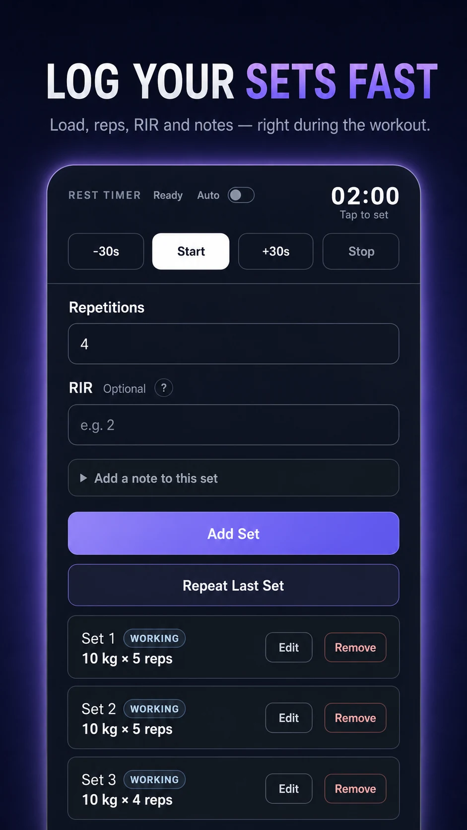 OVRSET fast set logging screen